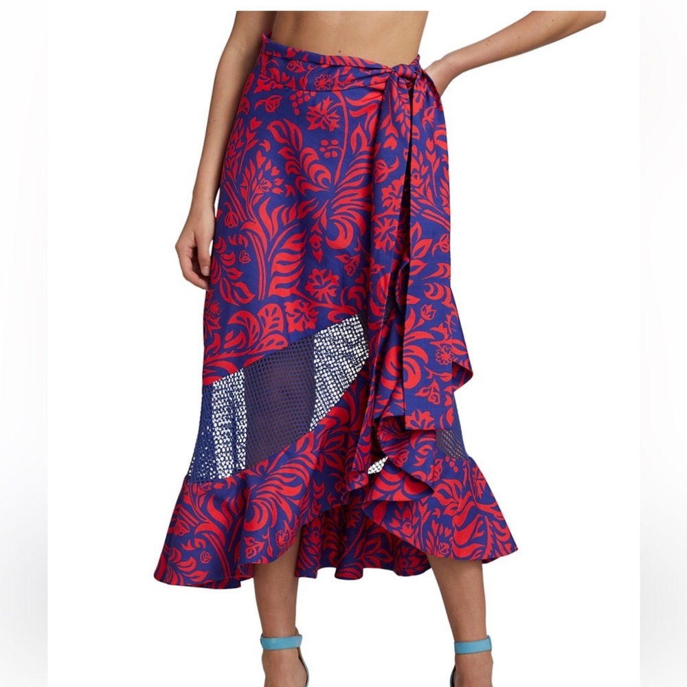 PATBO Pua Ruffled Mesh-Panel Wrap Skirt size small